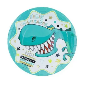Platos Cartón Dino Verde 23cm